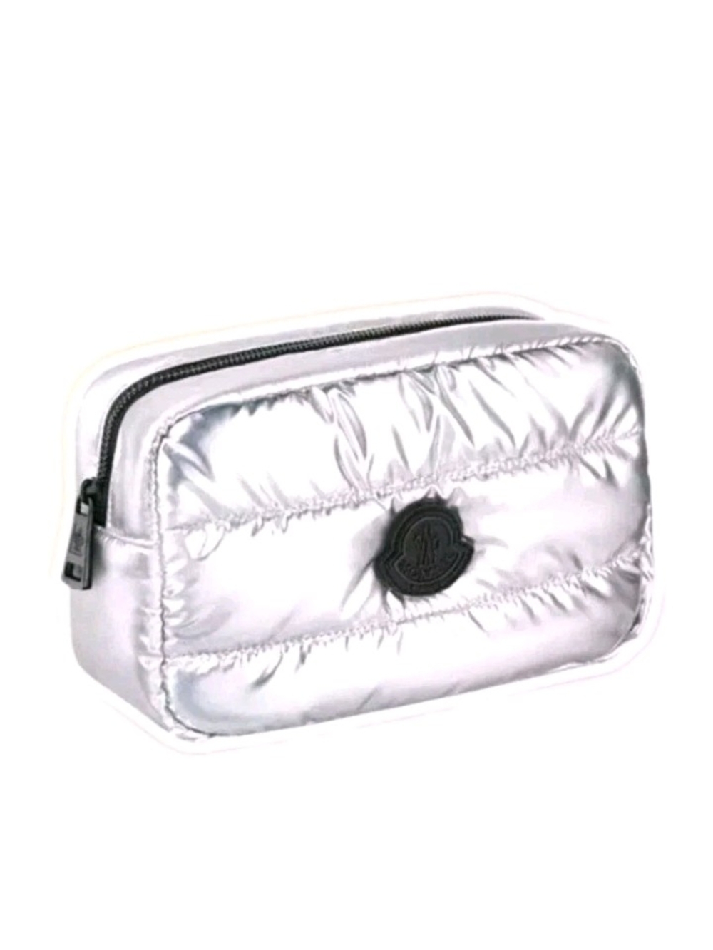 Moncler Silver & Black Logo Quilted Puffer Cosmetic Bag New